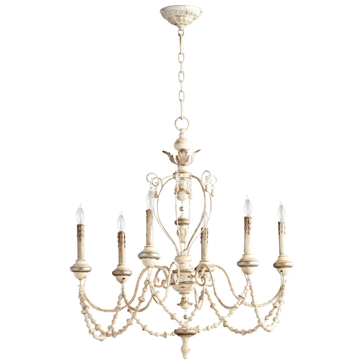 Persian White And Mystic Silver Florine Chandelier 6-Light