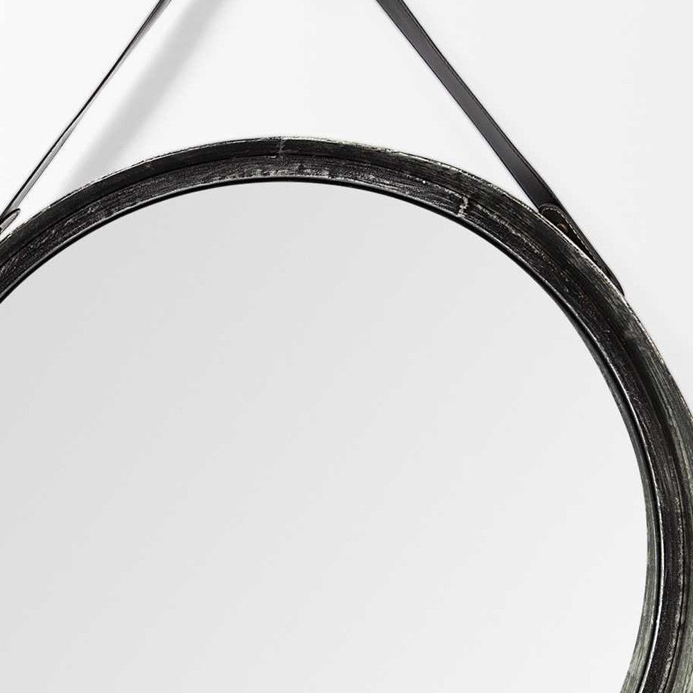 30" Black Round Metal Framed Accent Mirror