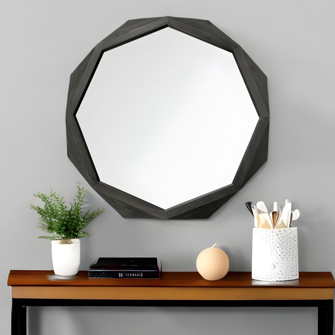 41" Octagon Black Wood Frame Wall Mirror