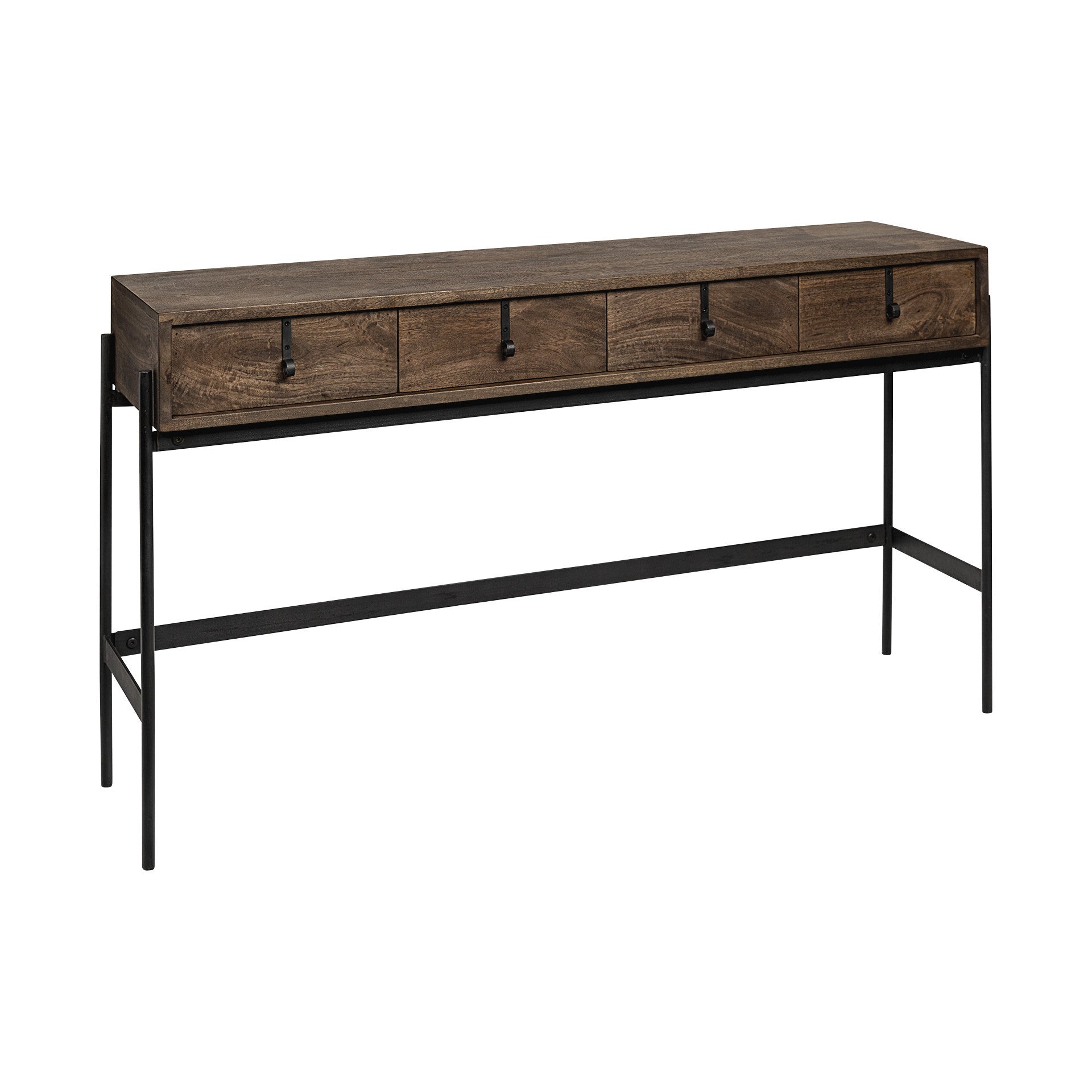 14" Brown Solid Wood 4 Legs Console Table And Drawers
