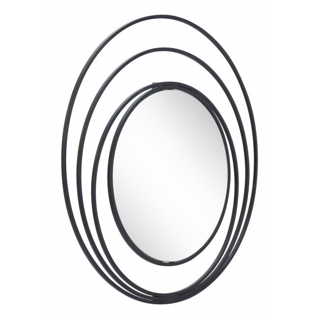32" Black Concentric Circles Round Wall Mirror