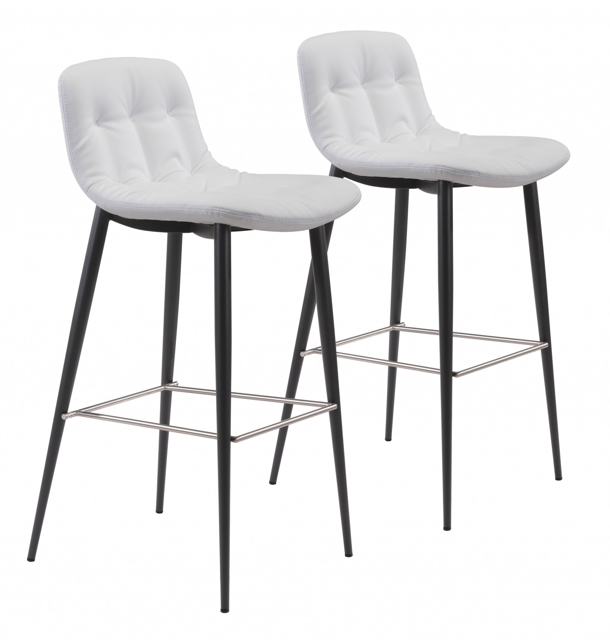 Set of Two 30" White And Black Steel Low Back Bar Height Bar Chairs