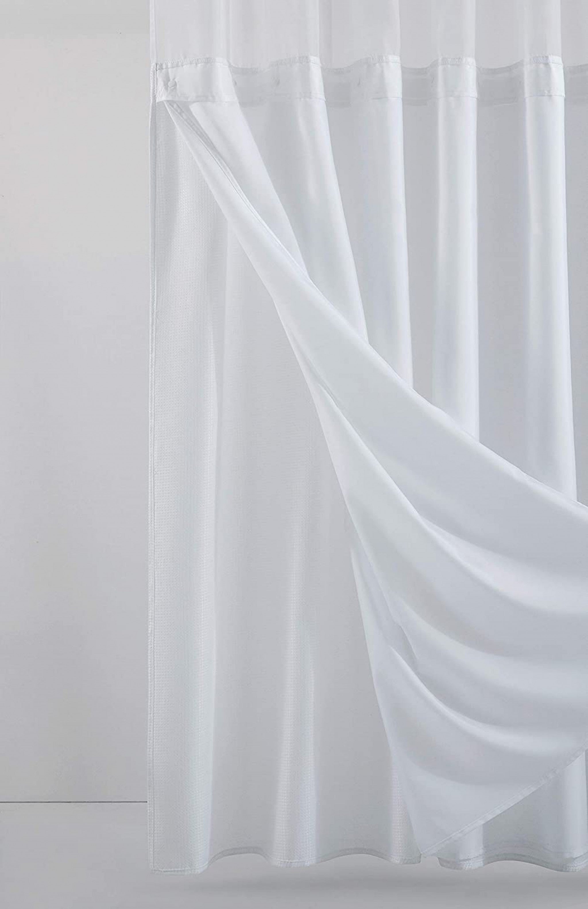 White Sheer and Grid Shower Curtain and Liner Set