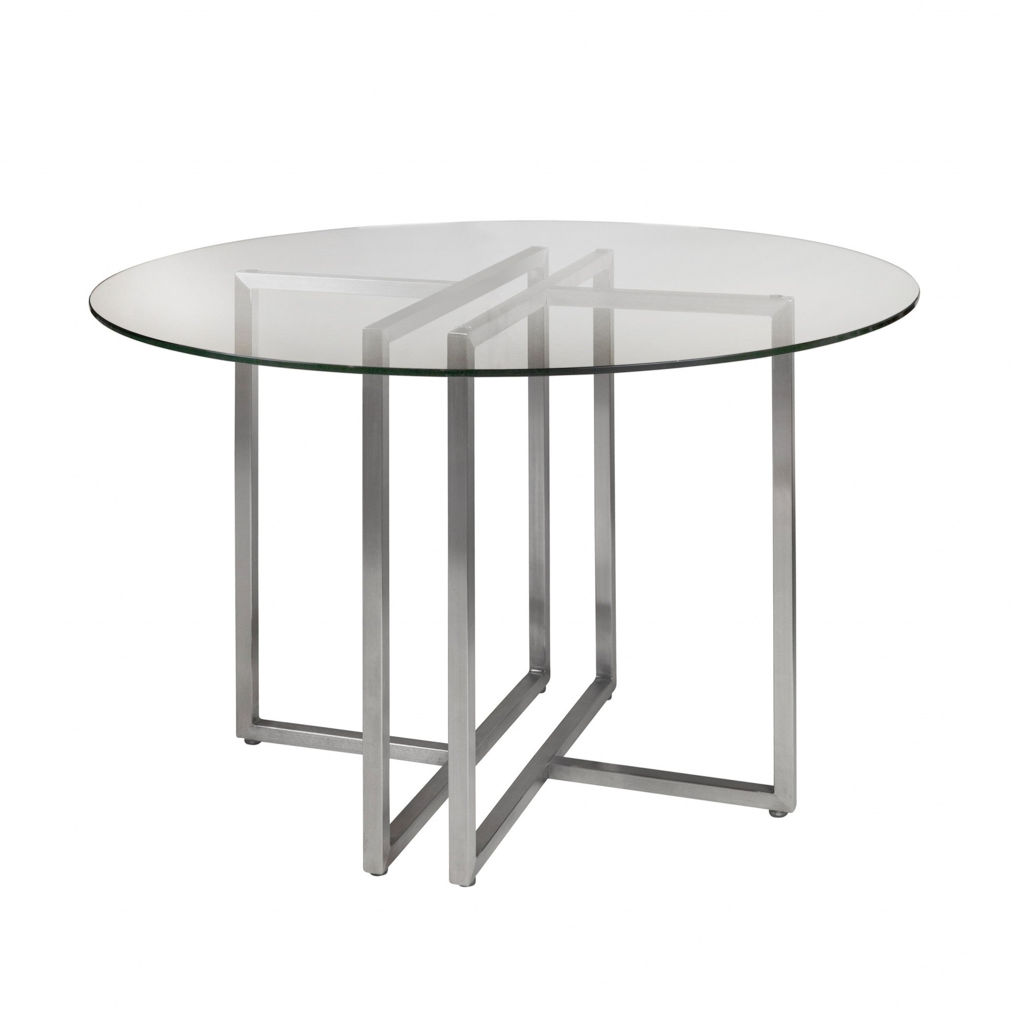 42" Glass Top Stainless Geo Base Round Dining Table