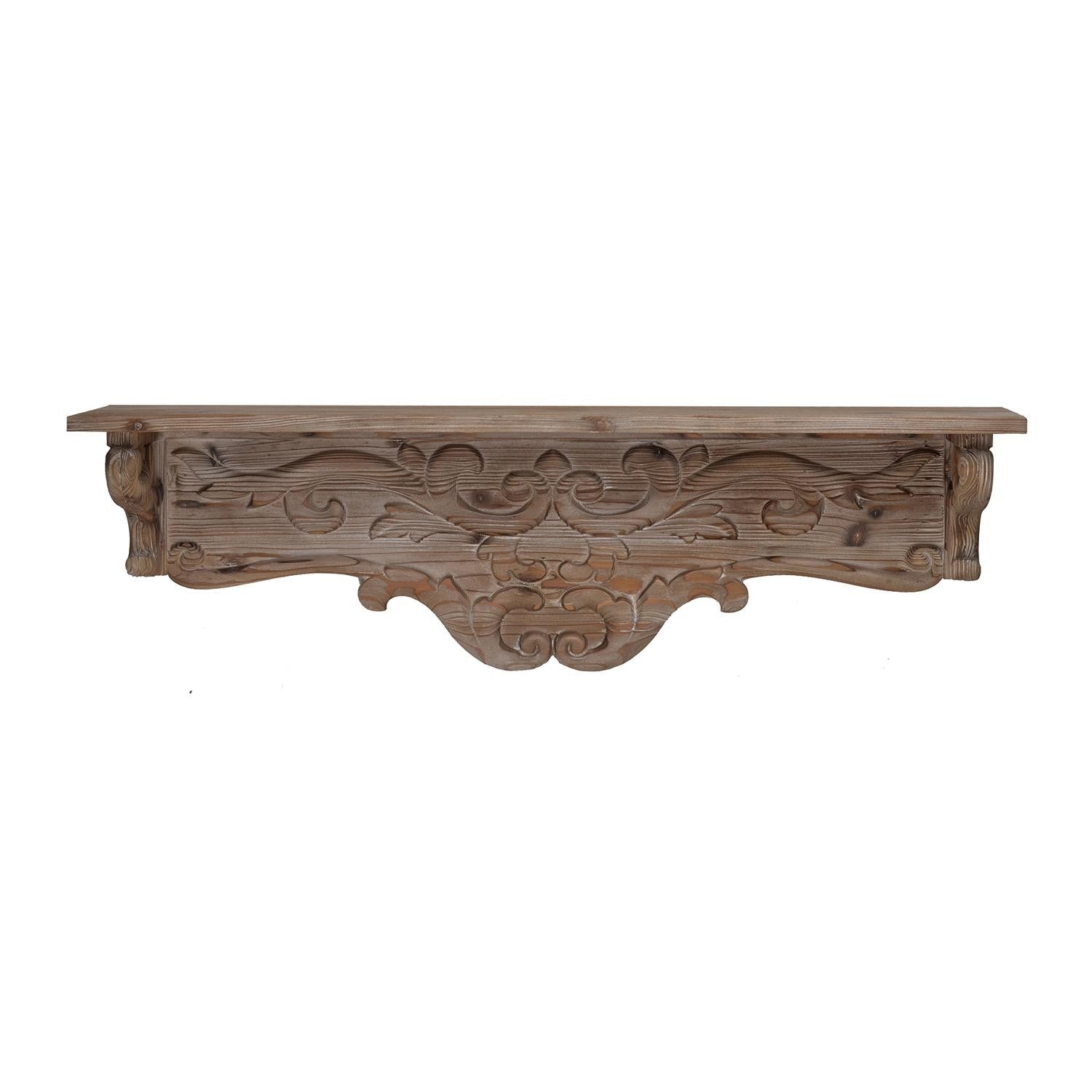 Charming Carved Floral Scroll Wooden Wall Shelf