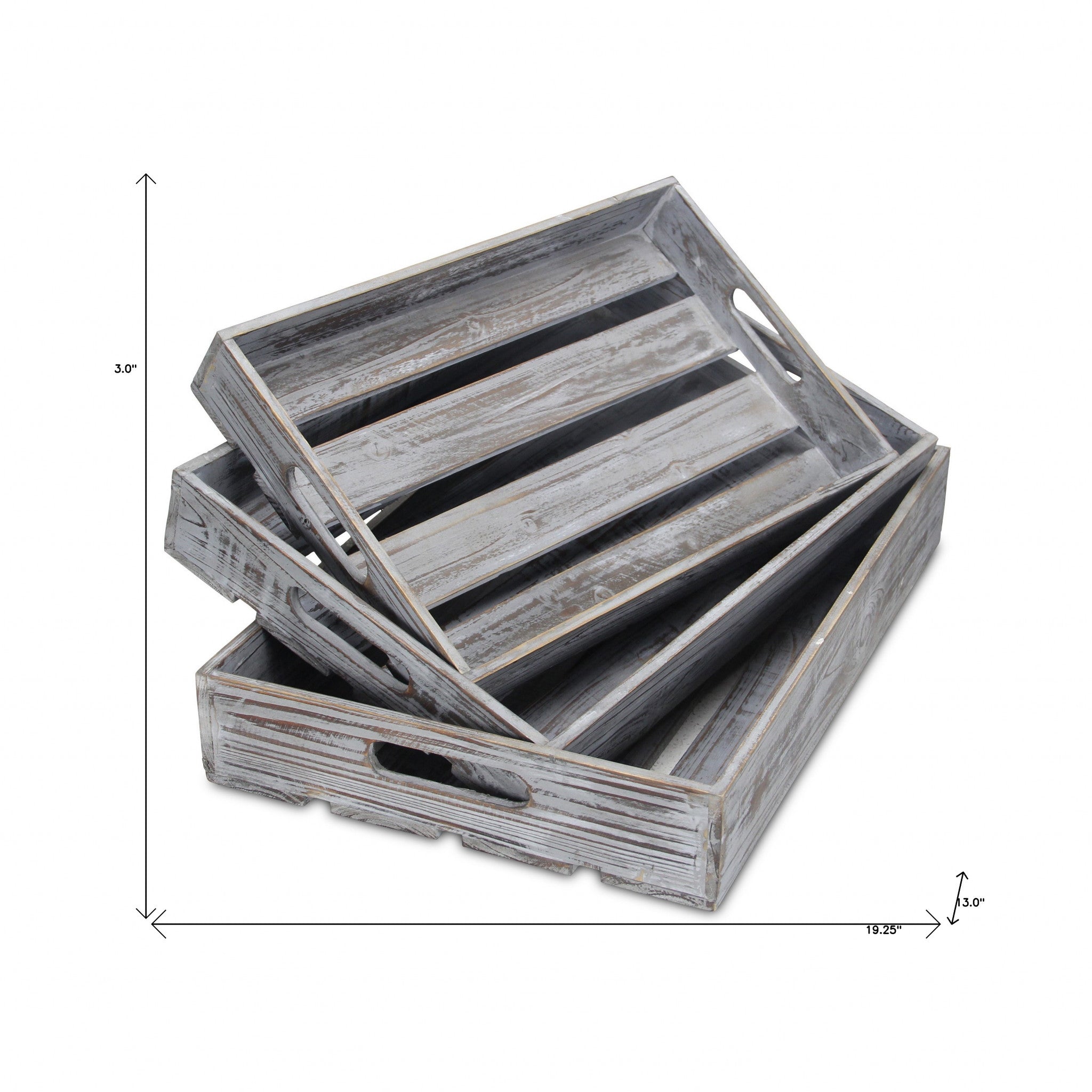 19" Gray Rectangular Wood Handmade Tray With Handles