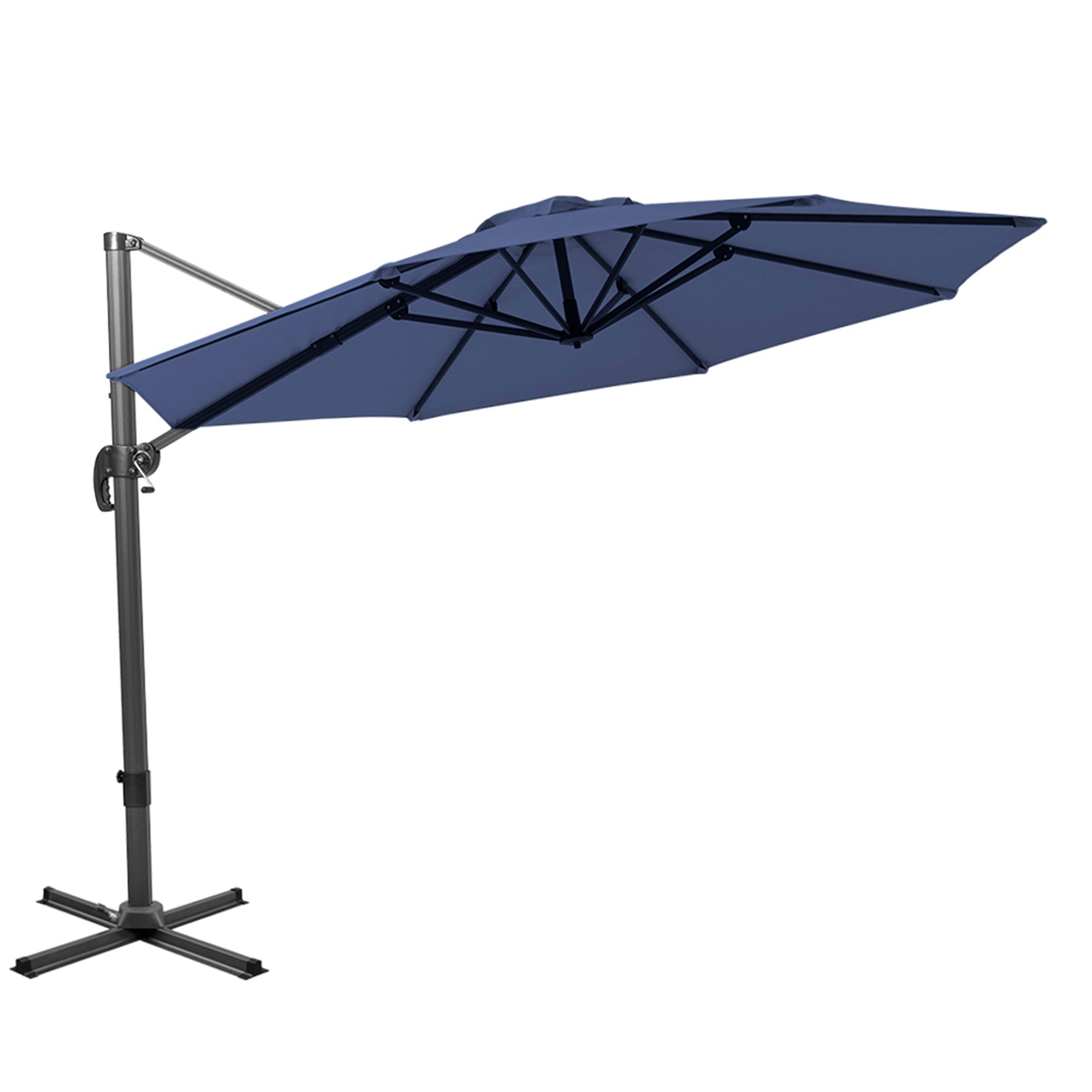 10' Navy Blue Polyester Round Tilt Cantilever Patio Umbrella With Stand