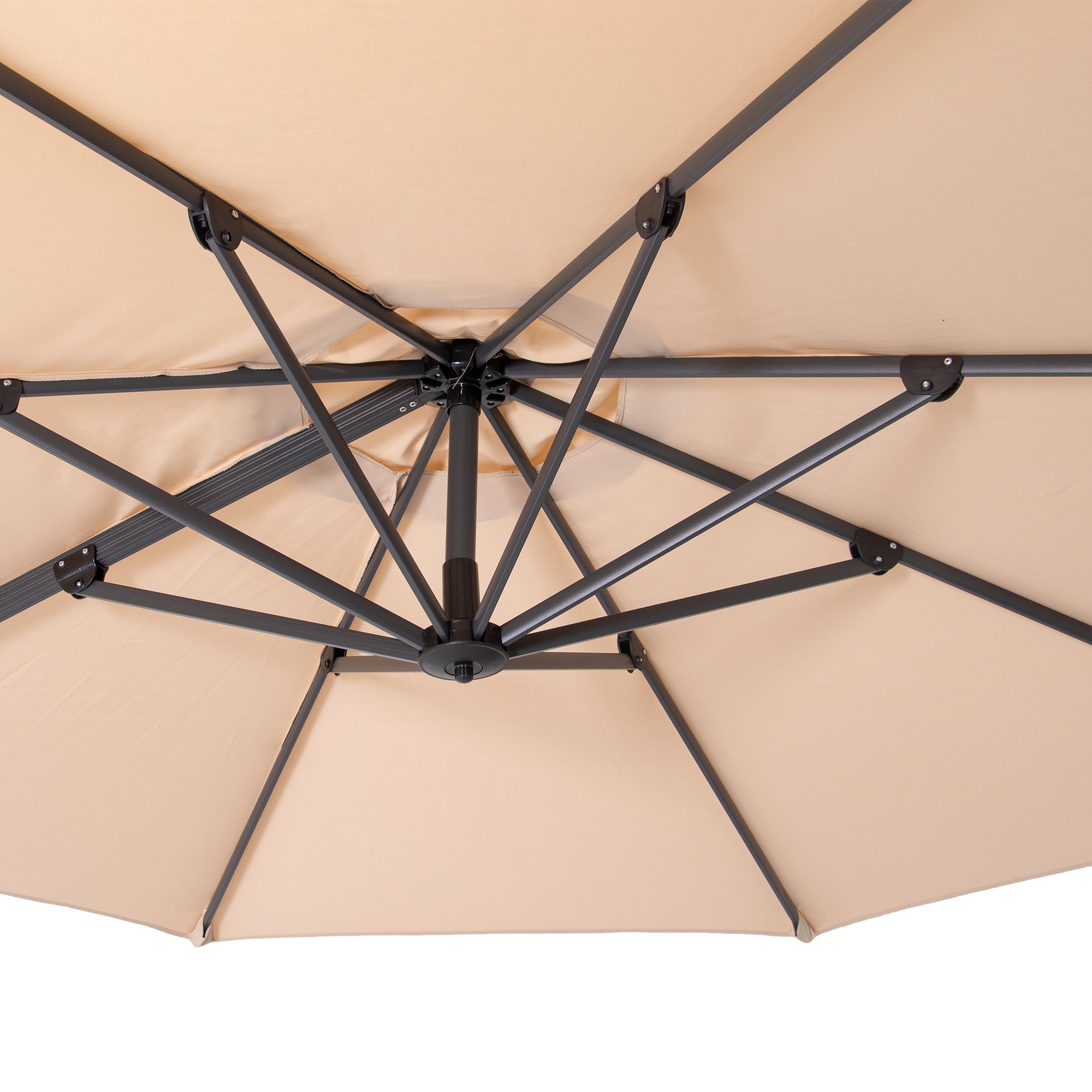 10' Tan Polyester Round Tilt Cantilever Patio Umbrella With Stand