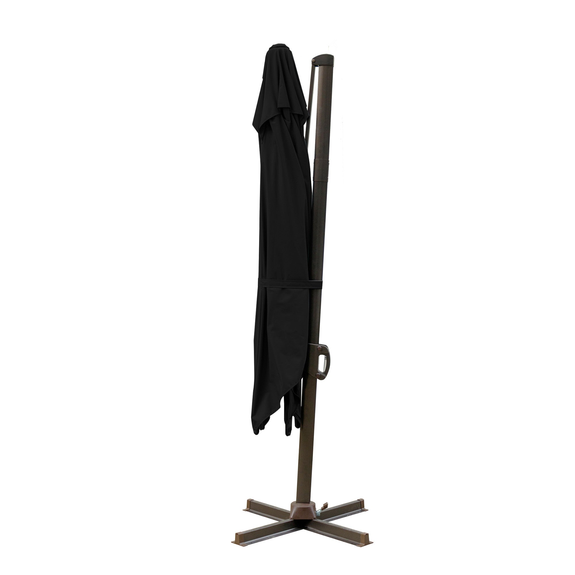 10' Black Polyester Square Tilt Cantilever Patio Umbrella With Stand