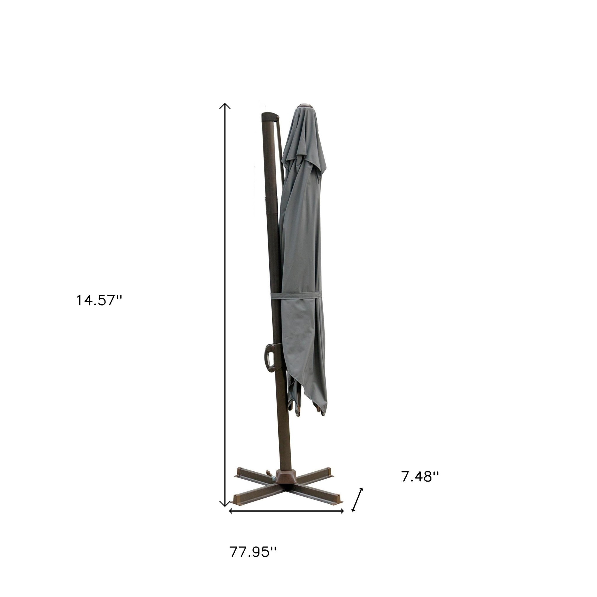 10' Dark Gray Polyester Square Tilt Cantilever Patio Umbrella With Stand