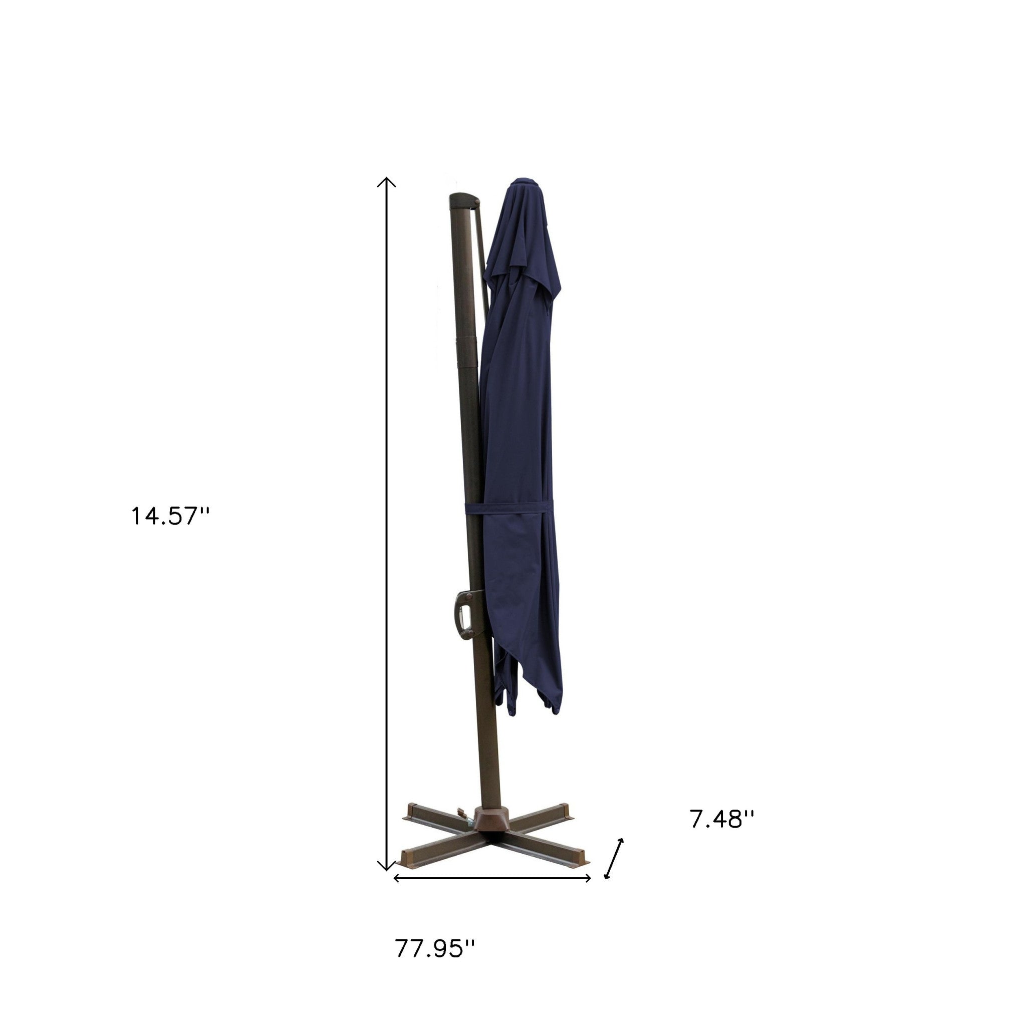 10' Navy Blue Polyester Square Tilt Cantilever Patio Umbrella With Stand