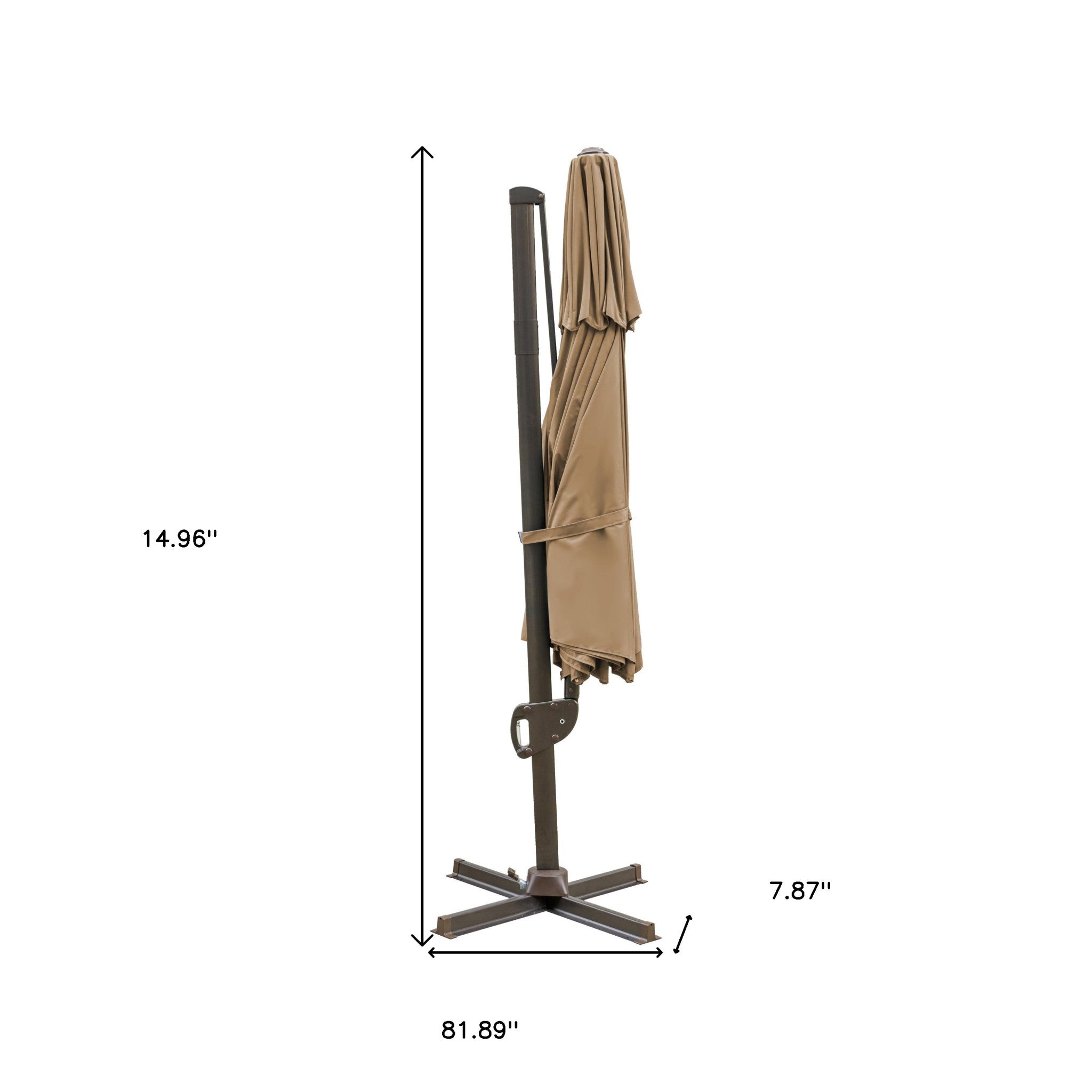 11.5' Tan Polyester Round Tilt Cantilever Patio Umbrella With Stand