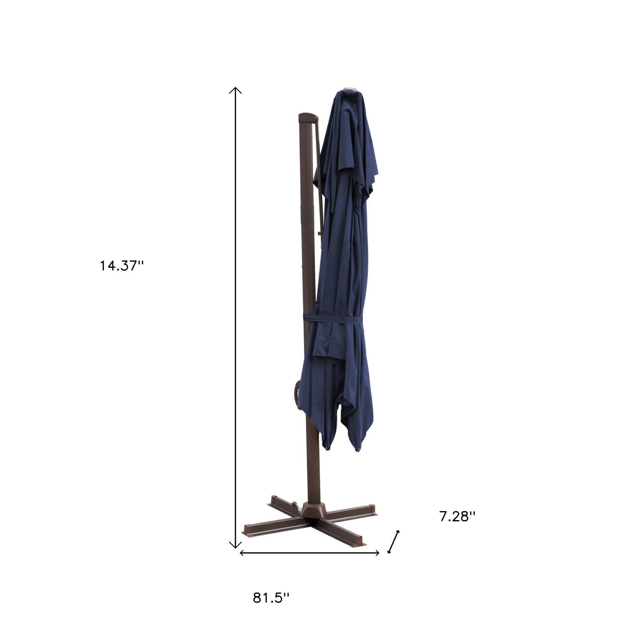 10' Navy Blue Polyester Square Tilt Cantilever Patio Umbrella With Stand
