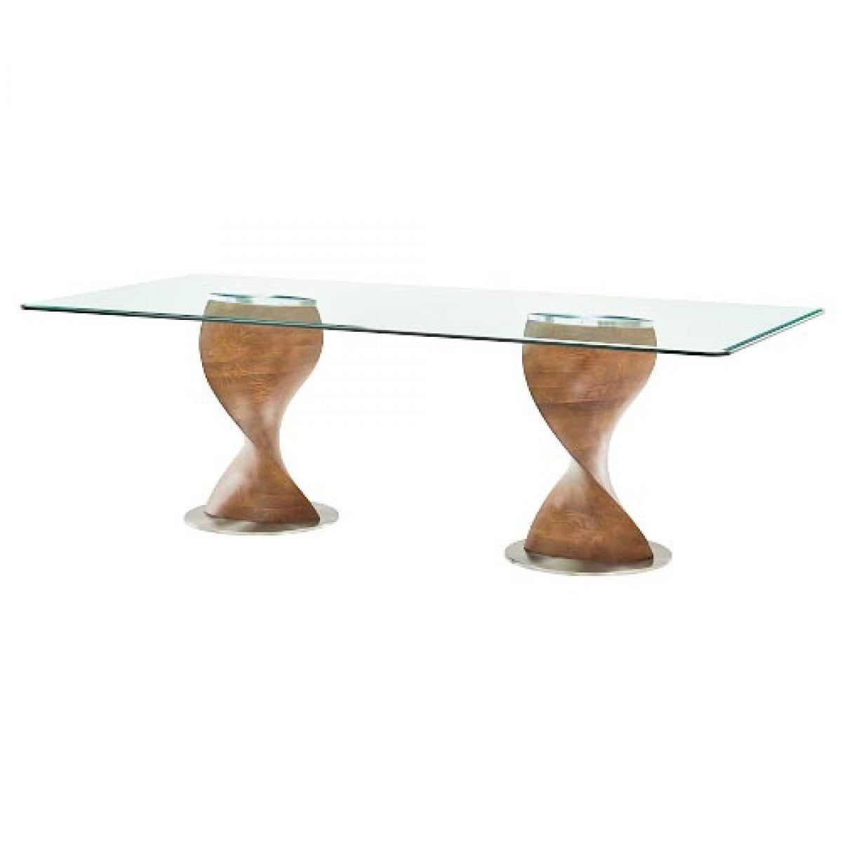 95" Clear And Walnut Rectangular Glass And Solid Wood Dining Table