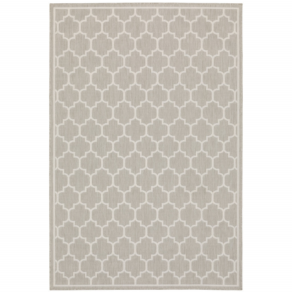 7' x 9' Gray and Ivory Geometric Stain Resistant Indoor Outdoor Area Rug
