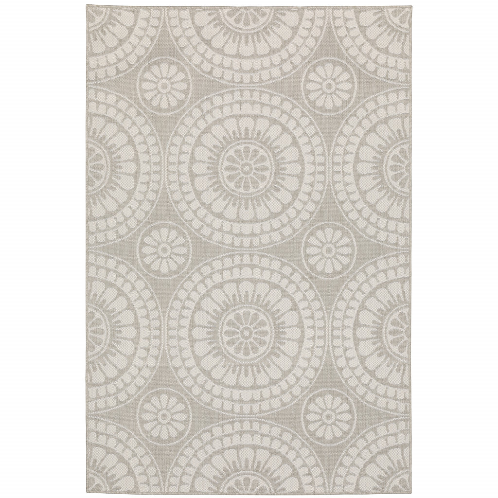 8' x 10' Gray and Ivory Geometric Stain Resistant Indoor Outdoor Area Rug