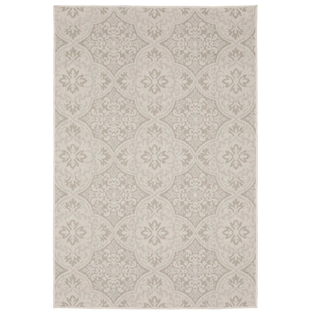8' x 10' Gray and Ivory Floral Stain Resistant Indoor Outdoor Area Rug