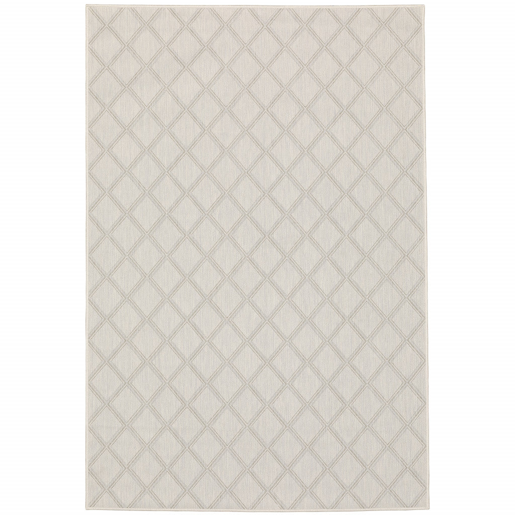 3' X 5' Gray and Ivory Geometric Stain Resistant Indoor Outdoor Area Rug