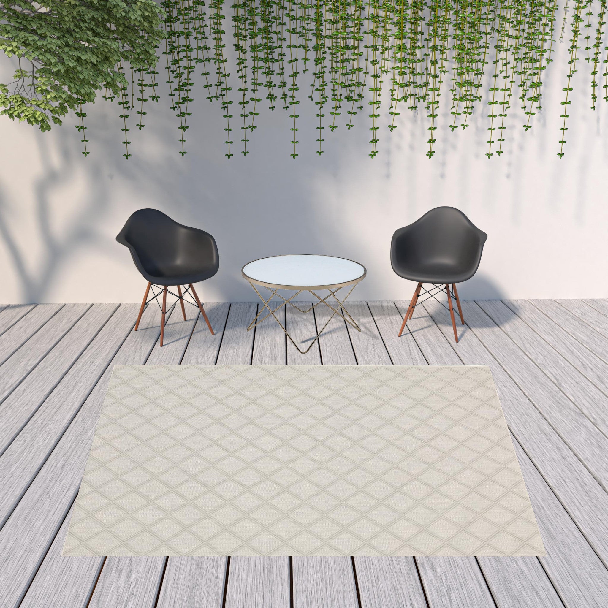 8' x 10' Gray and Ivory Geometric Stain Resistant Indoor Outdoor Area Rug
