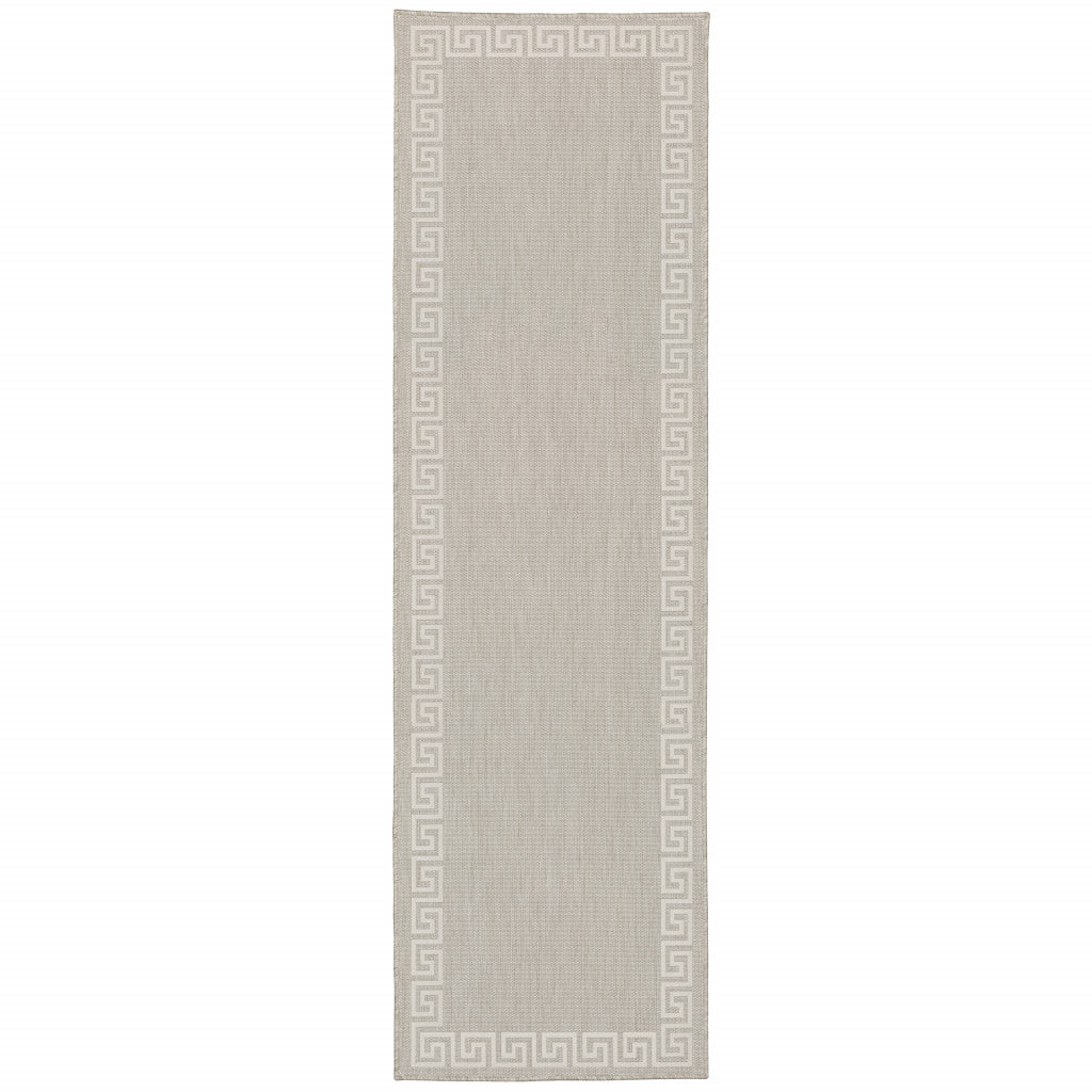 2' X 7' Gray and Ivory Stain Resistant Indoor Outdoor Area Rug