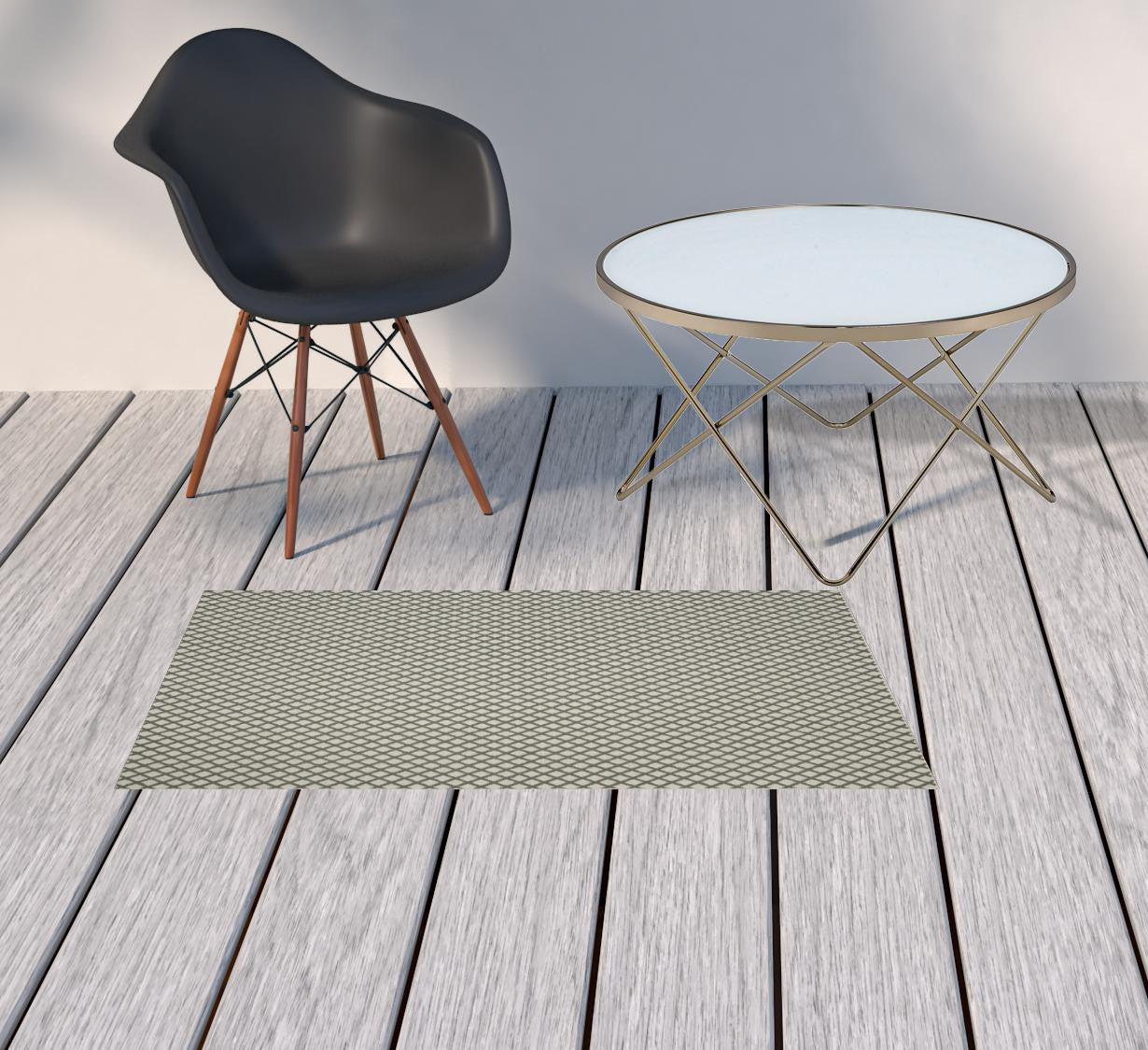 2' X 4' Beige Geometric Stain Resistant Indoor Outdoor Area Rug