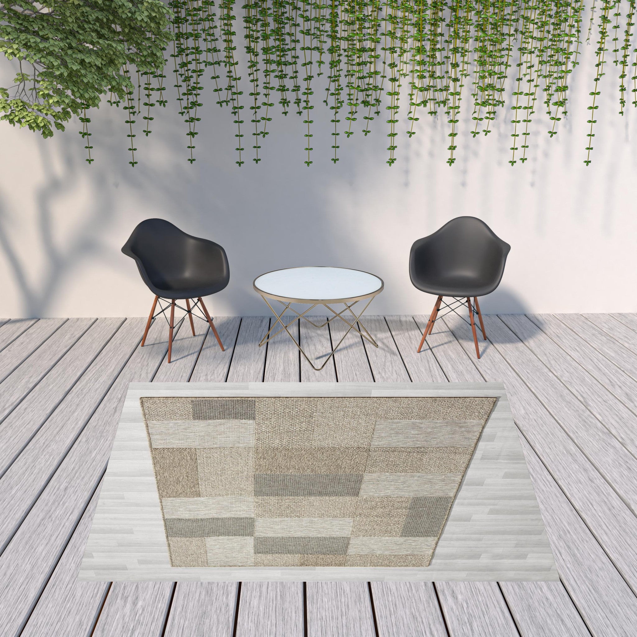 8' X 10' Gray Geometric Handmade Indoor Outdoor Area Rug