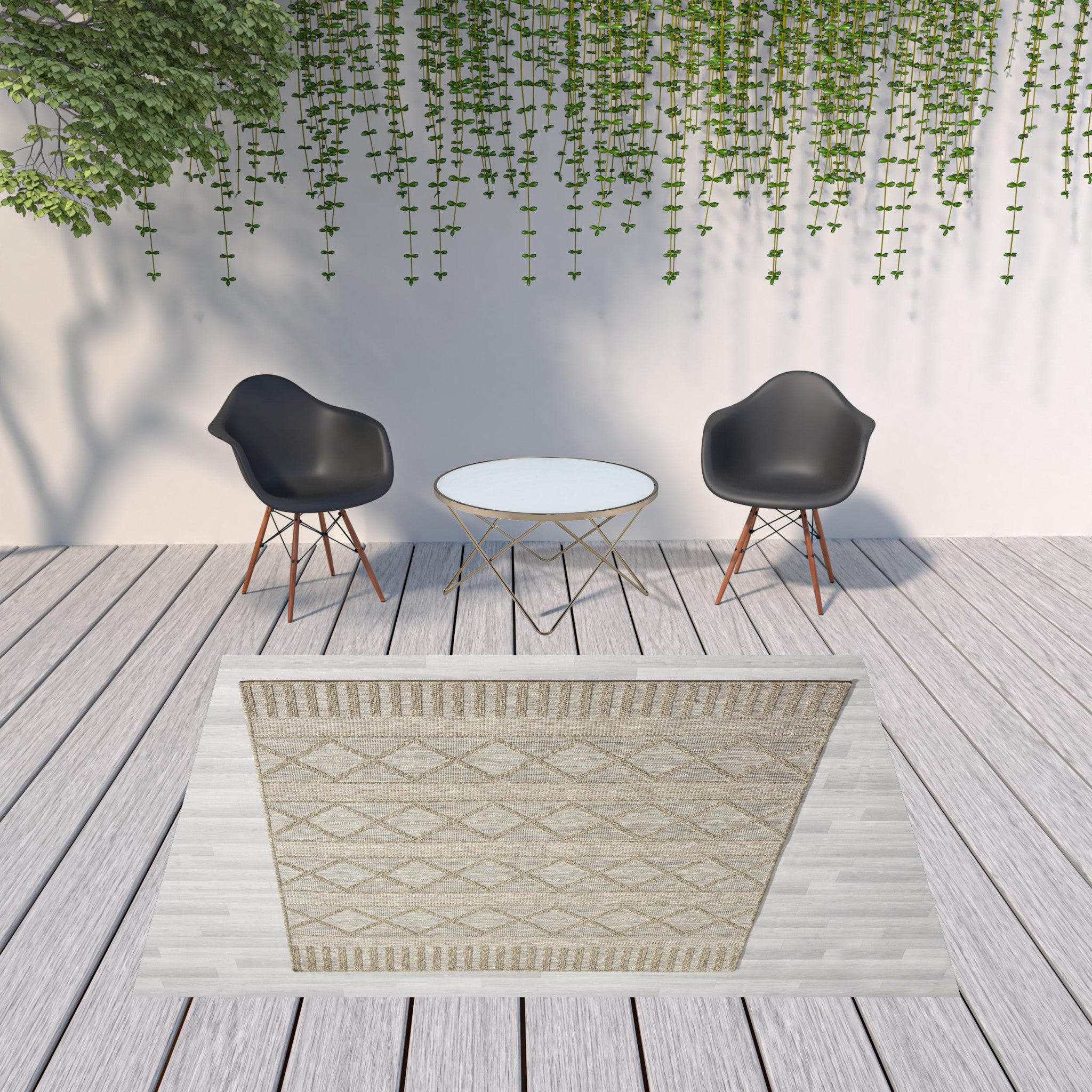 8' X 10' Gray Striped Handmade Indoor Outdoor Area Rug
