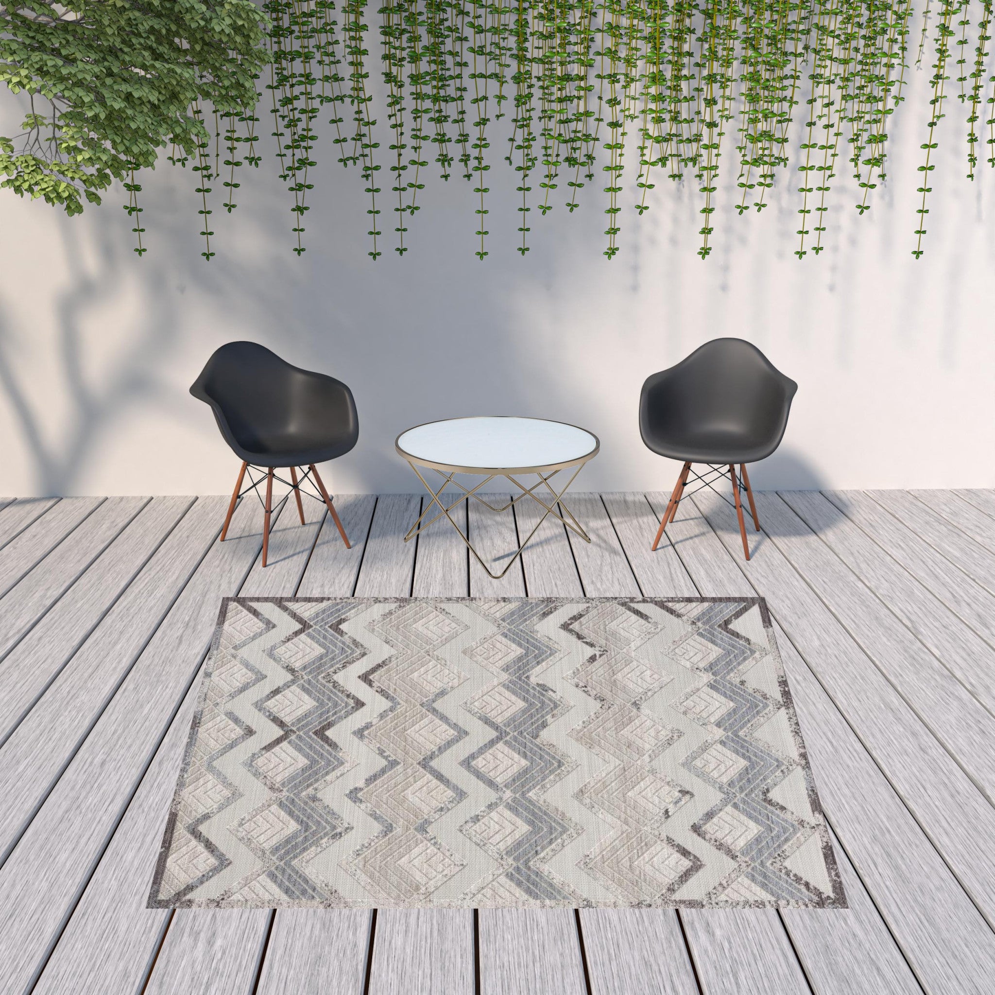 8' X 9' Blue And Ivory Chevron Indoor Outdoor Area Rug