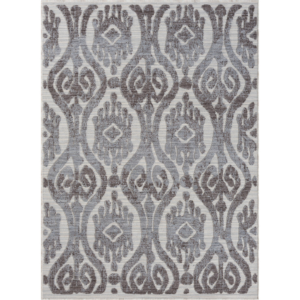 5' X 7' Blue And Gray Damask Indoor Outdoor Area Rug