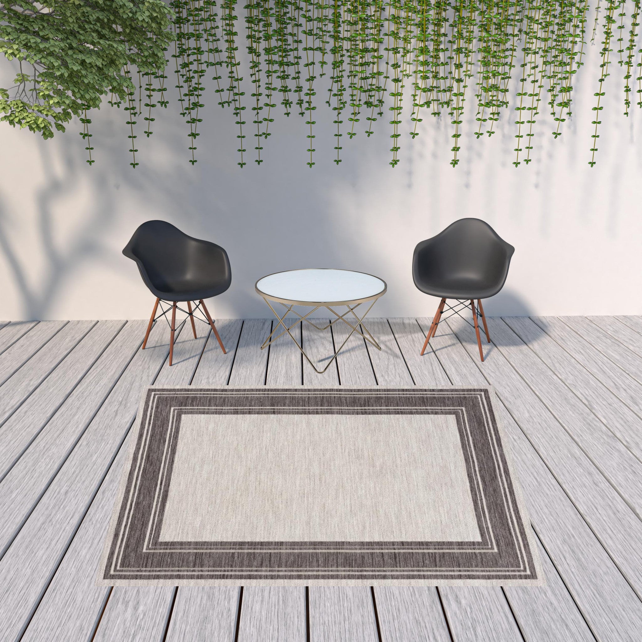 8' X 9' Gray And Ivory Indoor Outdoor Area Rug