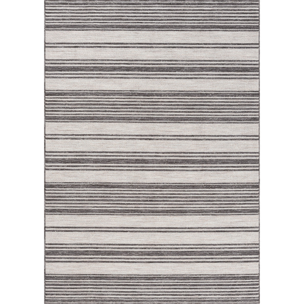 8' X 9' Gray And Ivory Striped Indoor Outdoor Area Rug