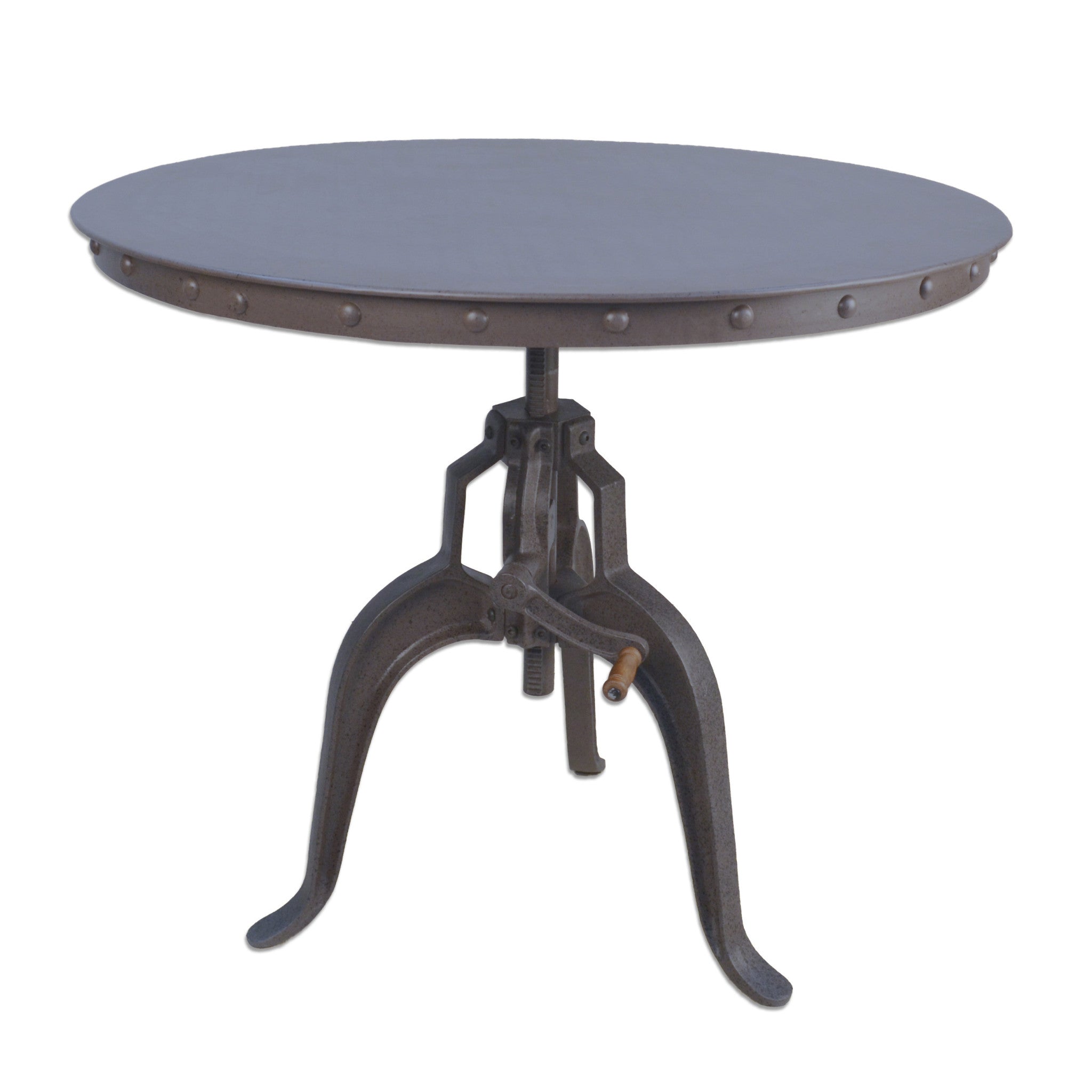 36" Industrial Gray Adjustable Crank Round Top Dining Table.