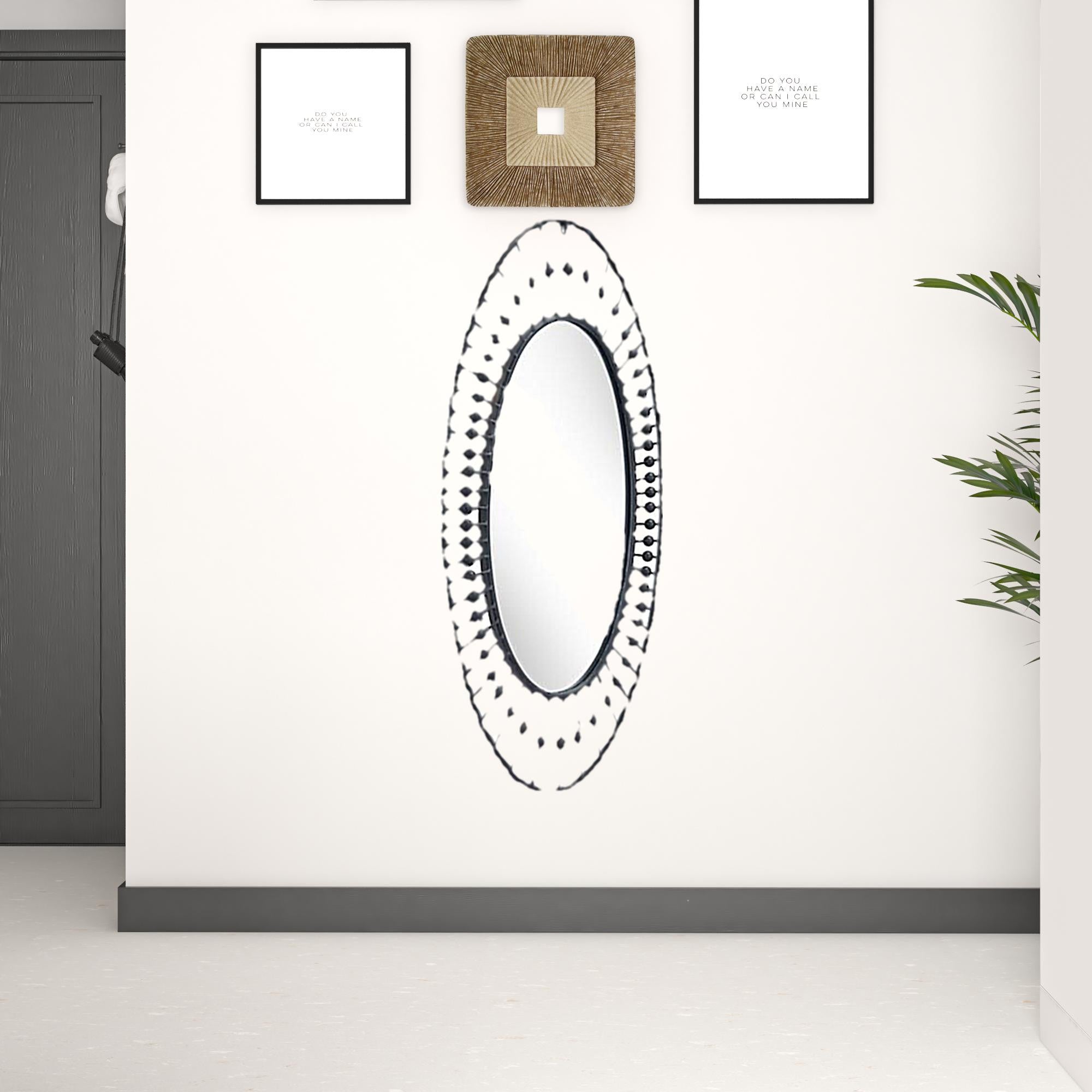47" Oval Black Finish Spokes and Beads Wall Mirror
