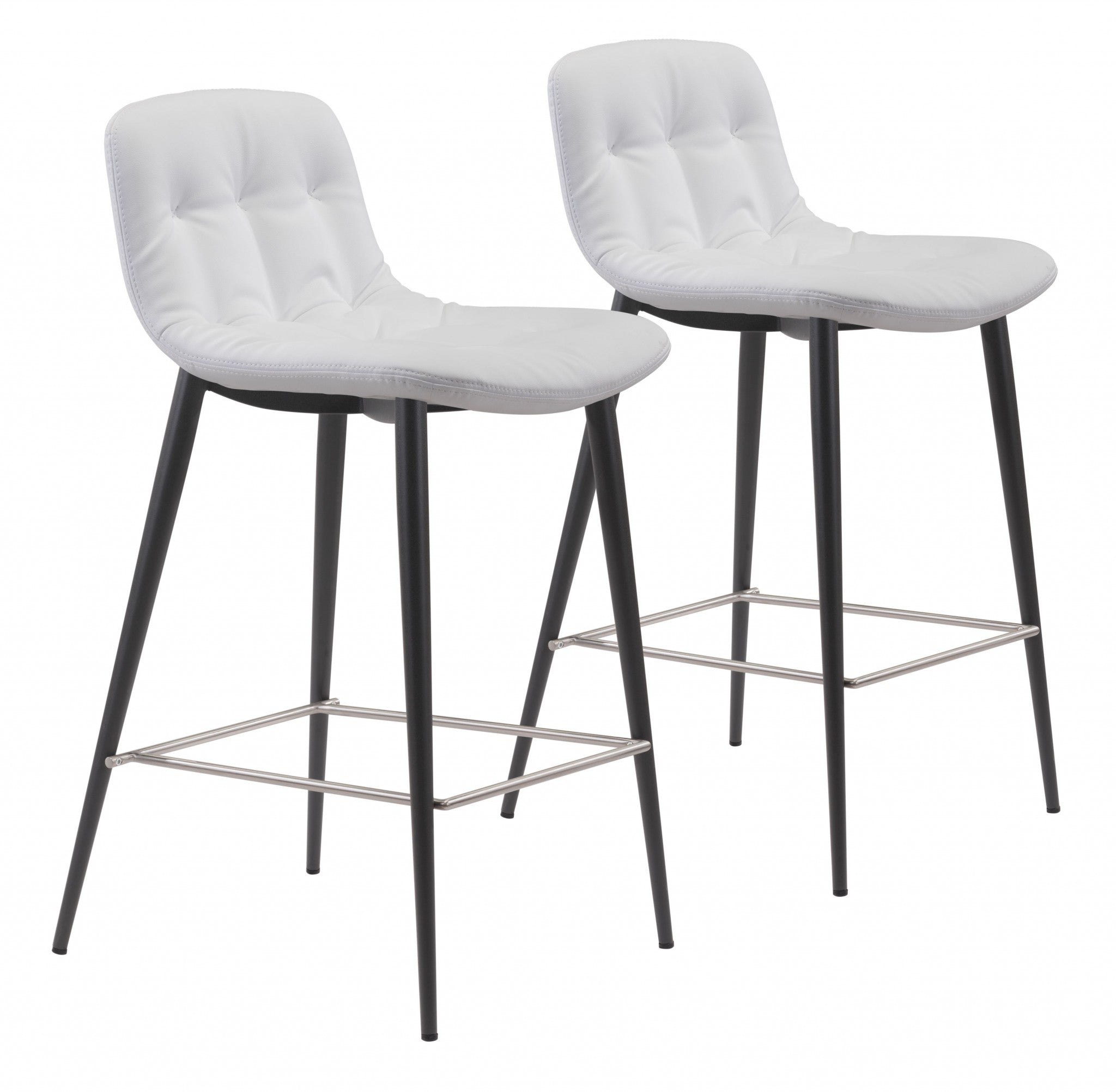 Set Of Two 36" White Steel Low Back Chairs With Footrest