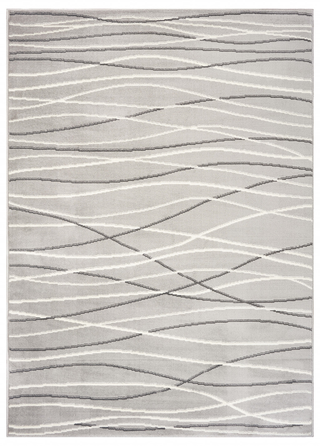 5' X 7' Gray And White Abstract Stain Resistant Indoor Outdoor Area Rug