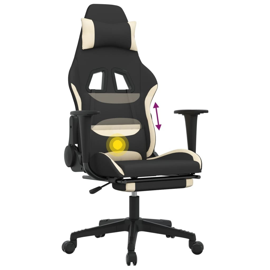 Massage Gaming Chair with Footrest Black and Cream Fabric