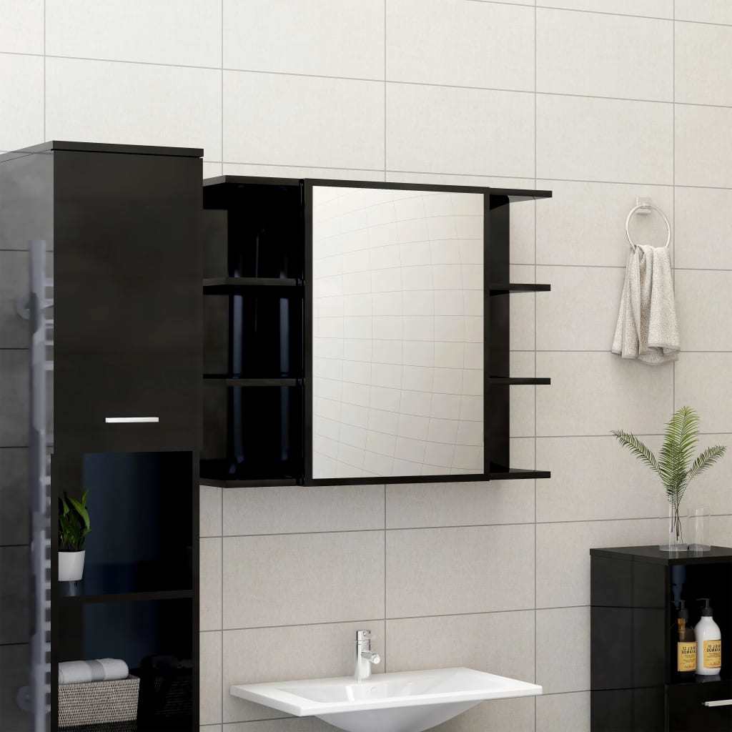 Bathroom Mirror Cabinet High Gloss Black 31.5"x8.1"x25.2" Engineered Wood