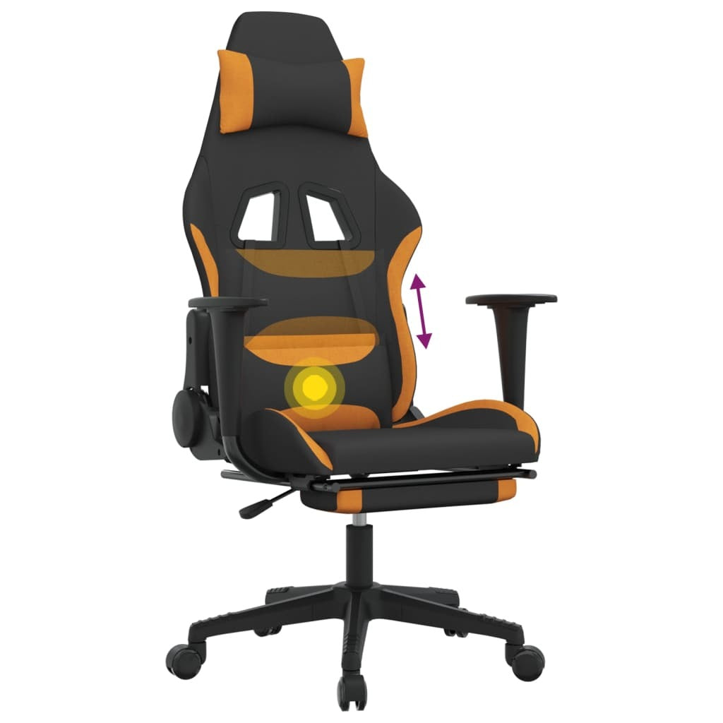Massage Gaming Chair with Footrest Black and Orange Fabric