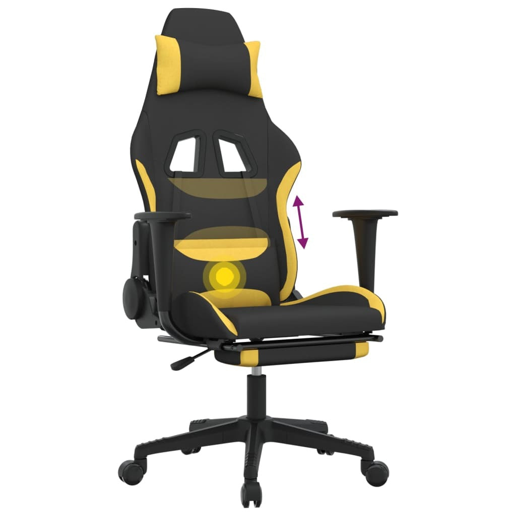 Massage Gaming Chair with Footrest Black and Yellow Fabric