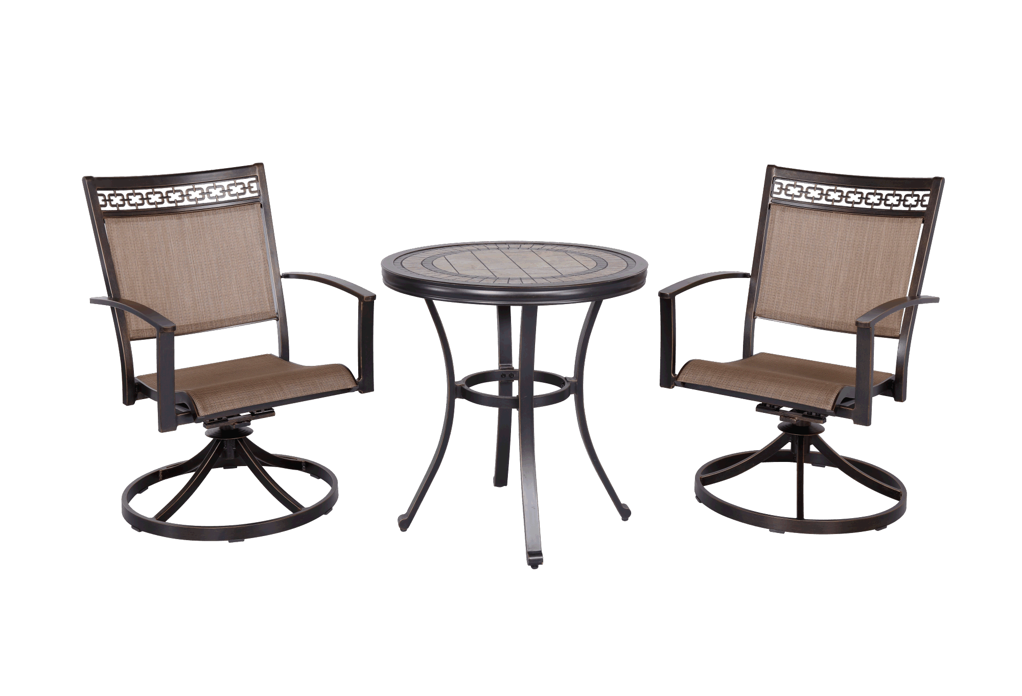 3 Piece Bistro Set w/ Porcelain Top Dining Table & Swivel Rocker Chairs
