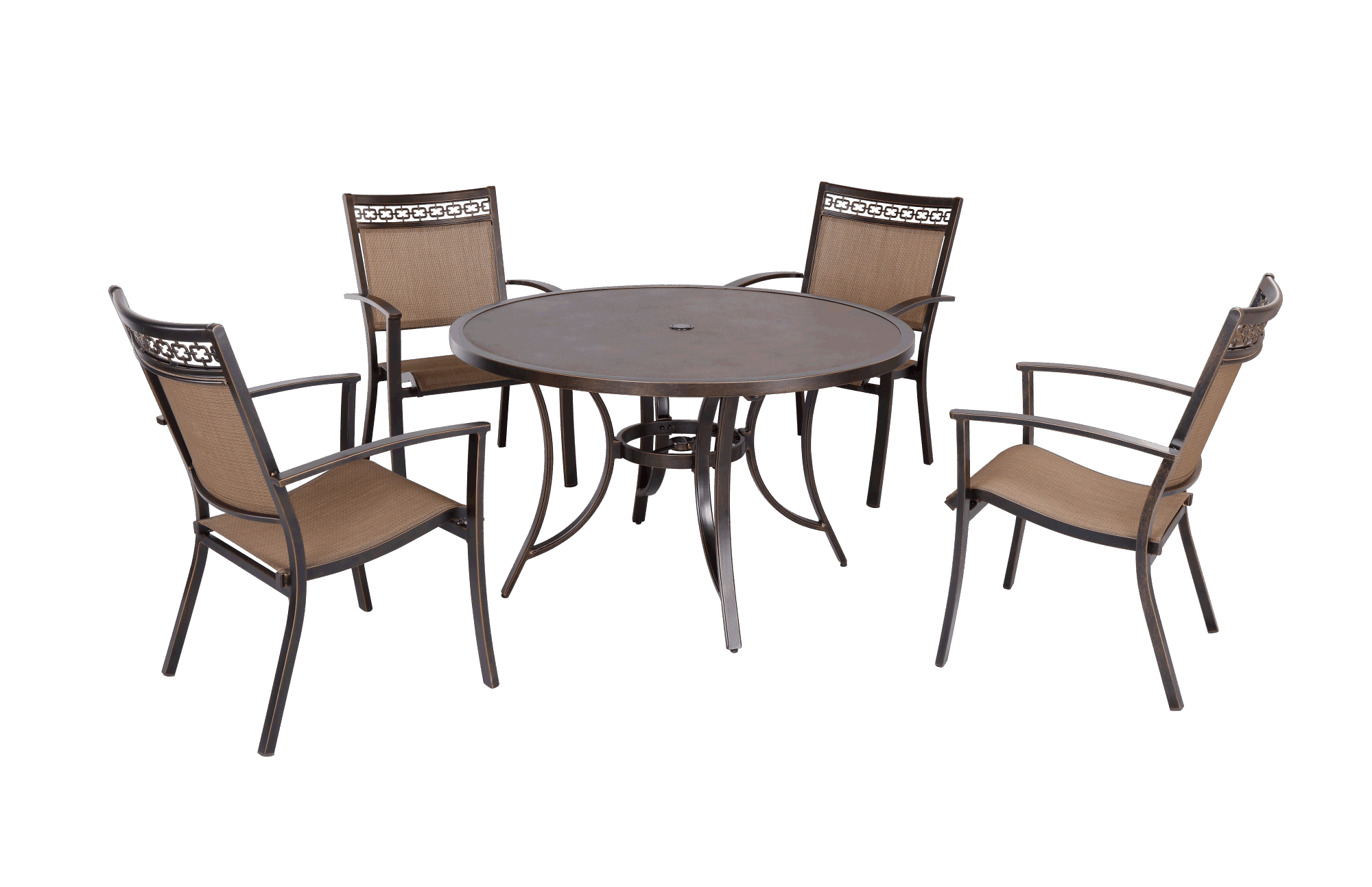 [PICK UP ONLY]Outdoor 5 Piece Dining Set Patio Furniture w/ 4pcs Sling Chair & 1pc Tempered Glass Tabletop