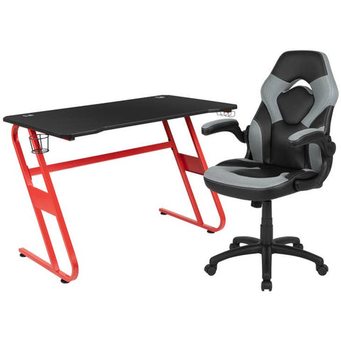 Red Gaming Desk and Chair Set with Cup Holder