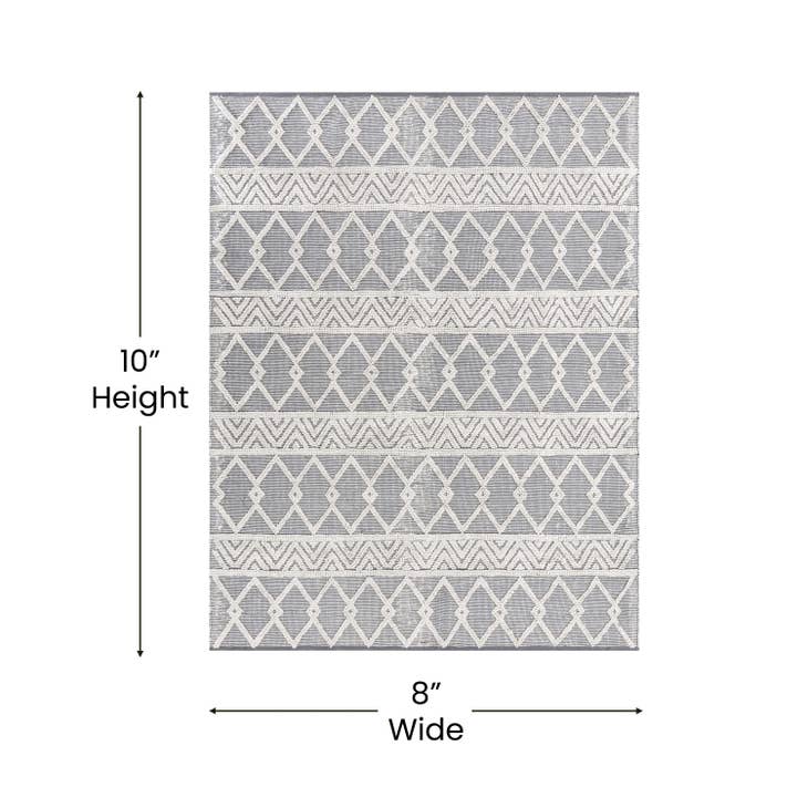 Gray/Ivory 8x10 Hand Woven Boho Patterned Area Rug