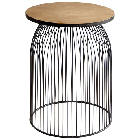 Graphite And Natural Wood Bird Cage Table