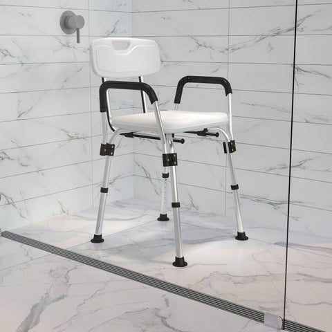 White Bath Chair with Depth Adjustable Back
