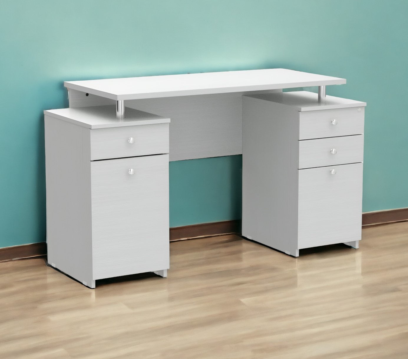 51" White Computer Desk With Five Drawers