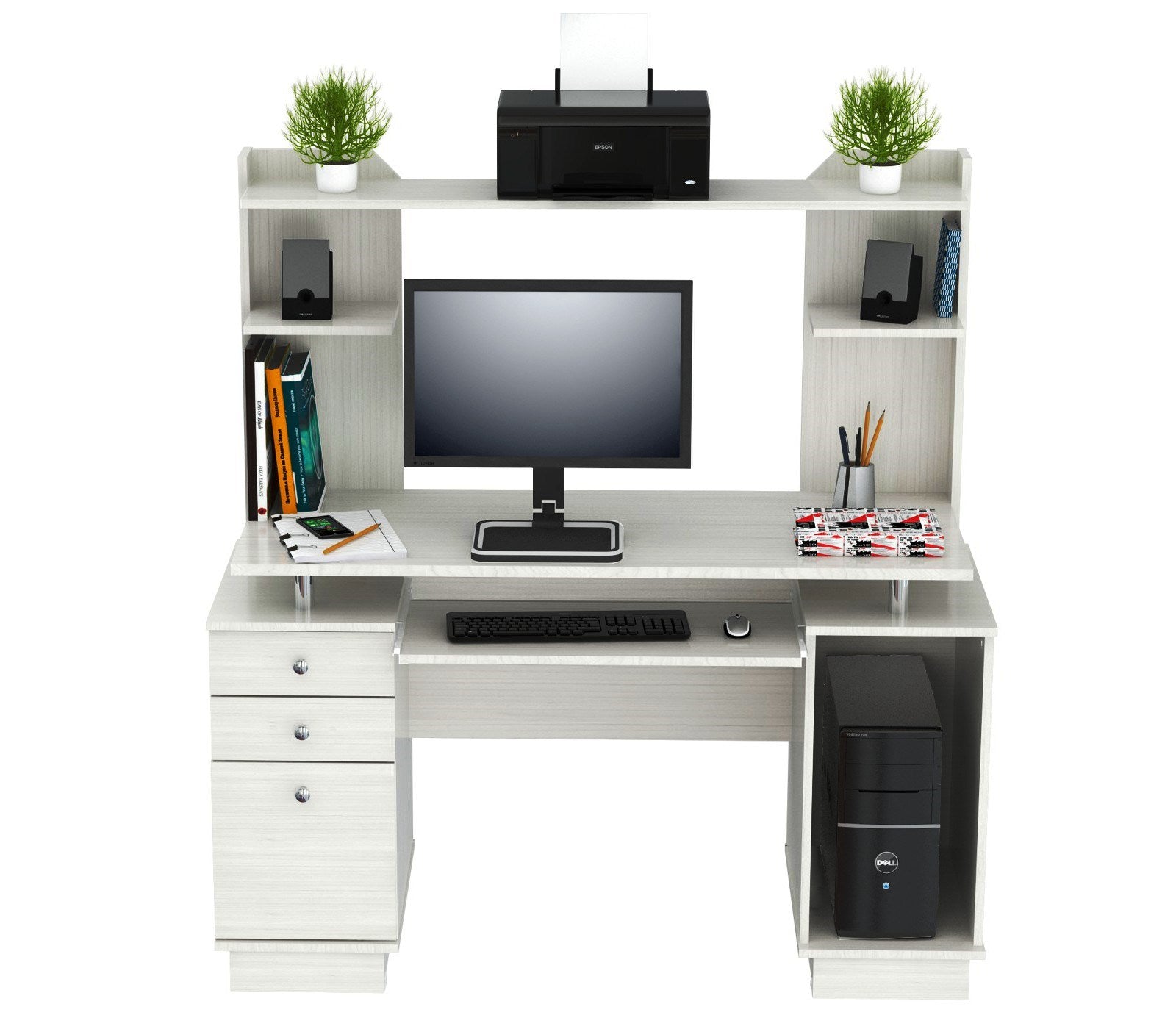 49" White Computer Desk With Three Drawers