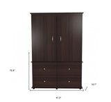 47" Espresso Melamine Mirrored Four Drawer Combo Dresser