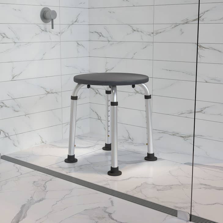 Tool-Free Adjustable Gray Bath & Shower Stool