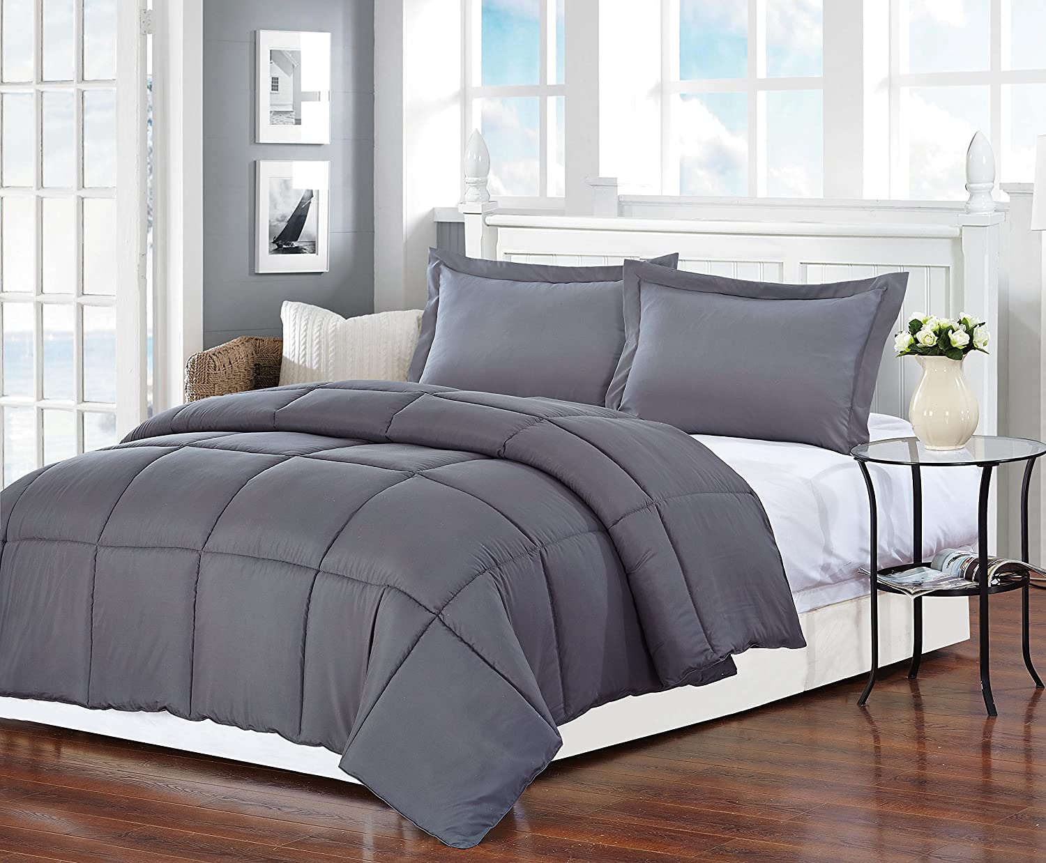 Dark Gray Medium Warmth Down Alternative Comforter Full Queen Size